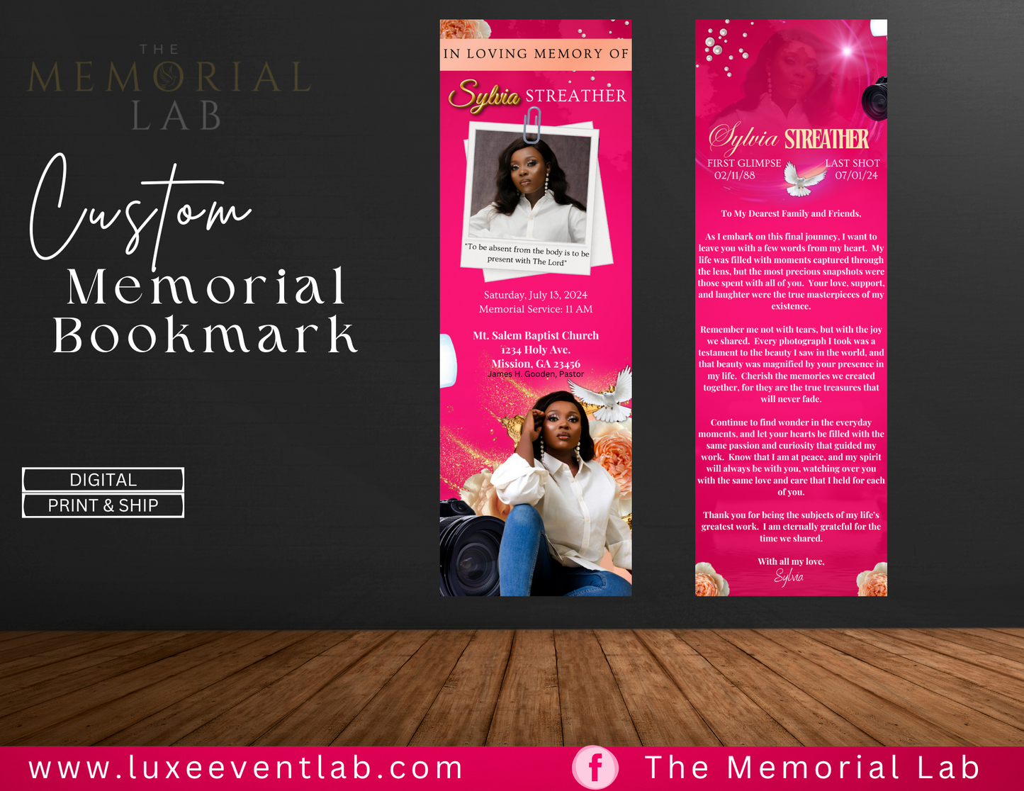 Custom Memorial Bookmark